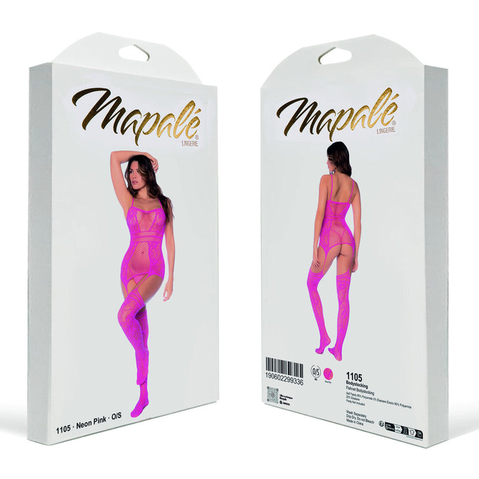 Mapalé Roze Bodystocking Met Visnet Halslijnen & Bandjes