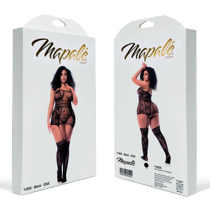 Mapalé Zwarte Bodystocking Met Halslijnen & Bandjes
