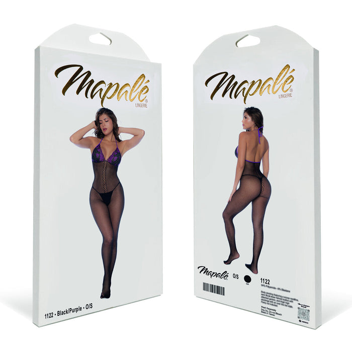 Mapalé Visnet Bodystocking Set Met Kant Zwart & Paars