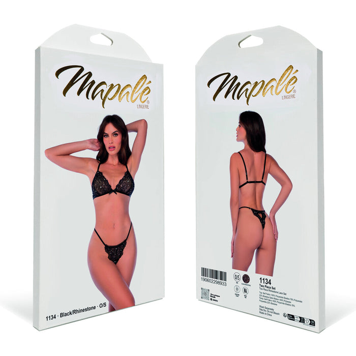 Mapalé Zwarte 2-delige Kanten Lingerieset Met Strass