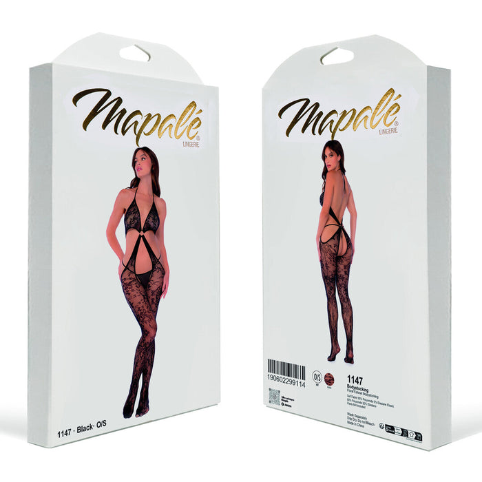 Mapalé Zwarte Bloemen Visnet Bodystocking