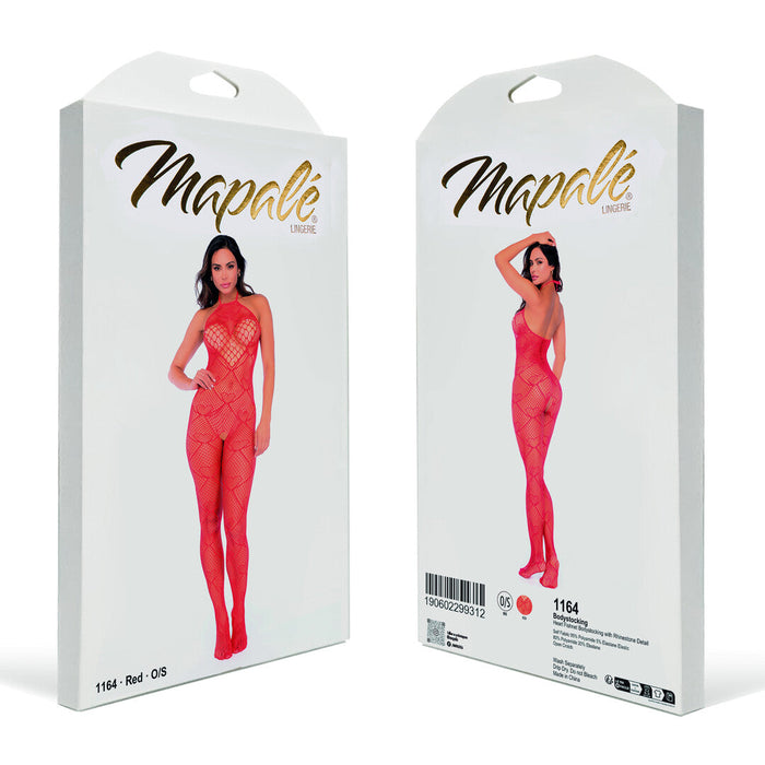 Mapalé Rode Hartjes Bodystocking Met Strass