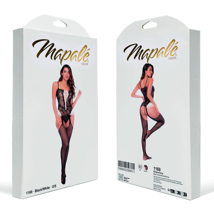 Mapalé Zwarte Visnet Bodystocking In Dienstmeisjesstijl
