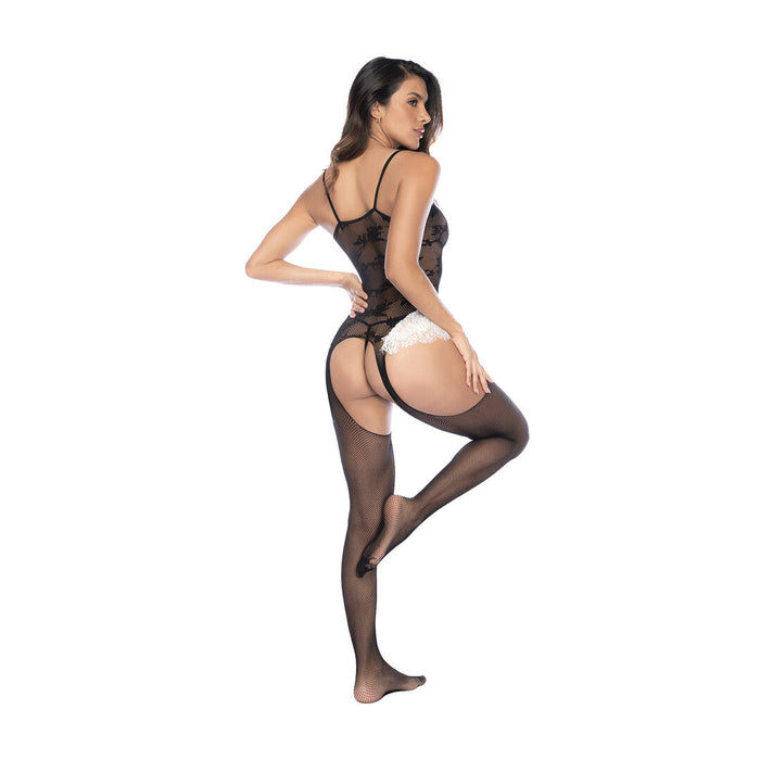Mapalé Zwarte Visnet Bodystocking In Dienstmeisjesstijl