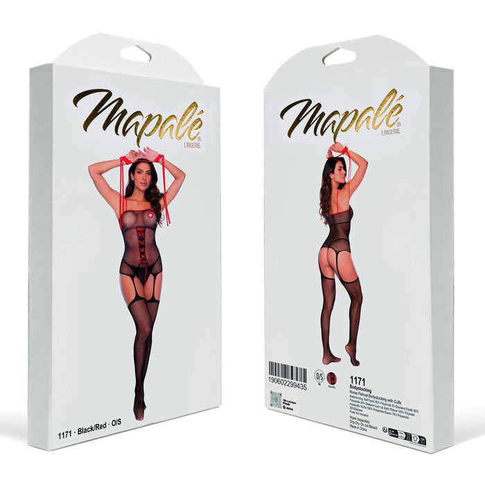 Mapalé Zwarte Verpleegster Visnet Bodystocking Met Boeien