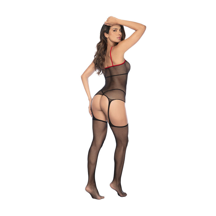 Mapalé Zwarte Verpleegster Visnet Bodystocking Met Boeien