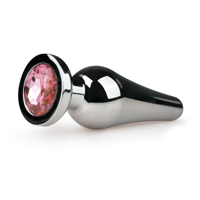 EasyToys Metalen Buttplug Zilver Met Roze Kristal 12 cm