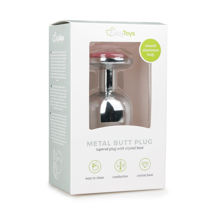 EasyToys Metalen Buttplug Zilver Met Roze Kristal 10 cm