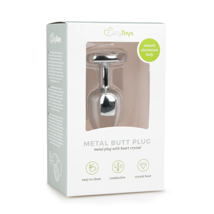 EasyToys Metalen Buttplug Zilver Met Hartsteen 7 cm
