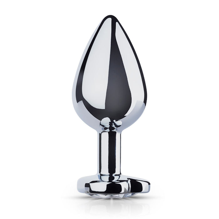 EasyToys Metalen Buttplug Zilver Met Heldere Hartsteen 8 cm