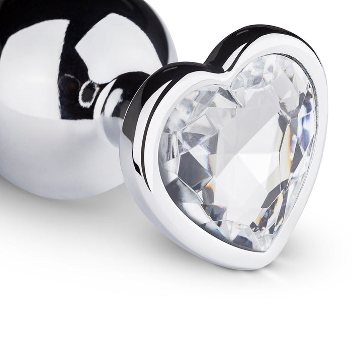 EasyToys Metalen Buttplug Zilver Met Heldere Hartsteen 8 cm