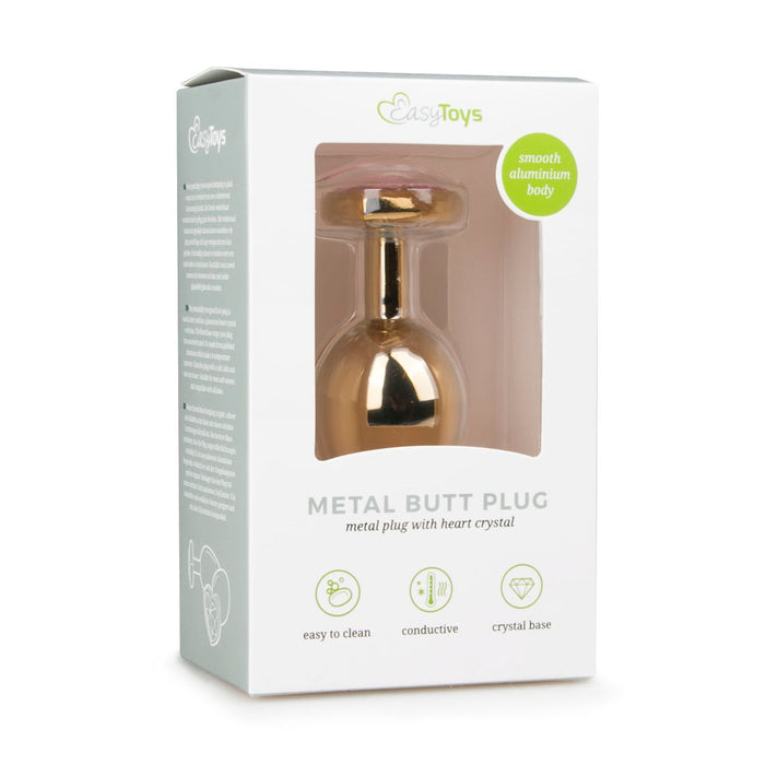 EasyToys Metalen Buttplug Goud Met Roze Hartsteen 8 cm