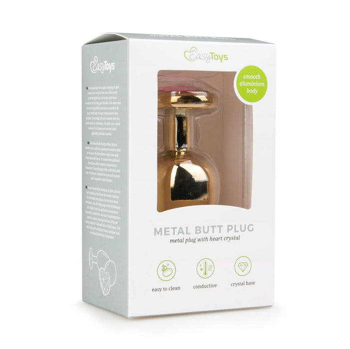 EasyToys Metalen Buttplug Goud Met Roze Hartsteen 10 cm