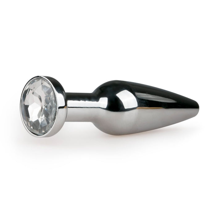 EasyToys Metalen Buttplug Zilver Met Heldere Kristal 11 cm