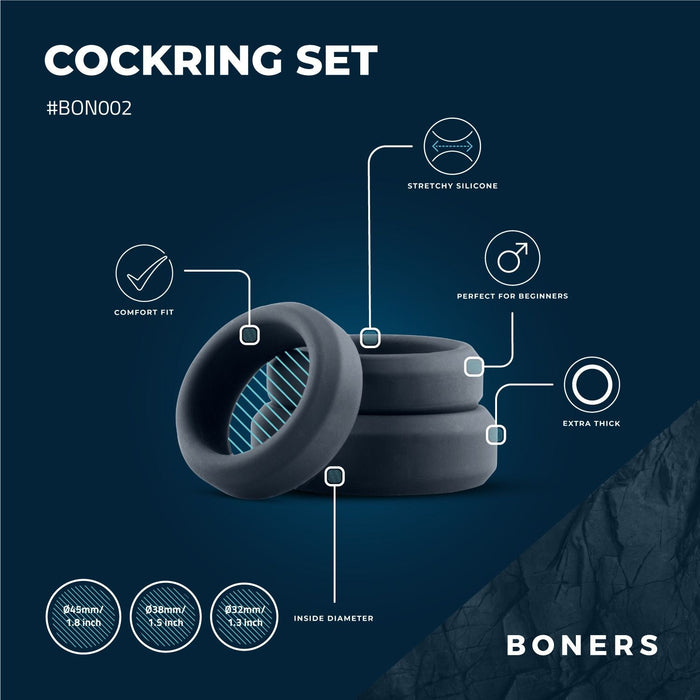 Boners Set Van 3 Platte Siliconen Cockringen