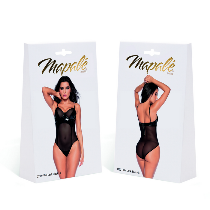 Mapalé Medium Coverage Bodysuit Wet Look Zwart