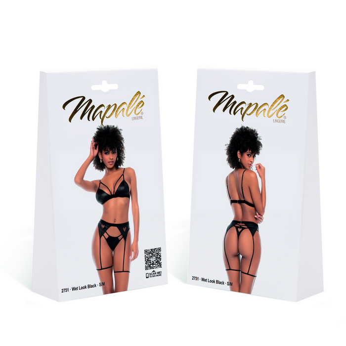 Mapalé 3-delig Lingerie Setje Wet Look Zwart