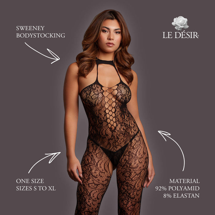 Le Désir Zwarte Kanten Bodystocking Met Halterhals