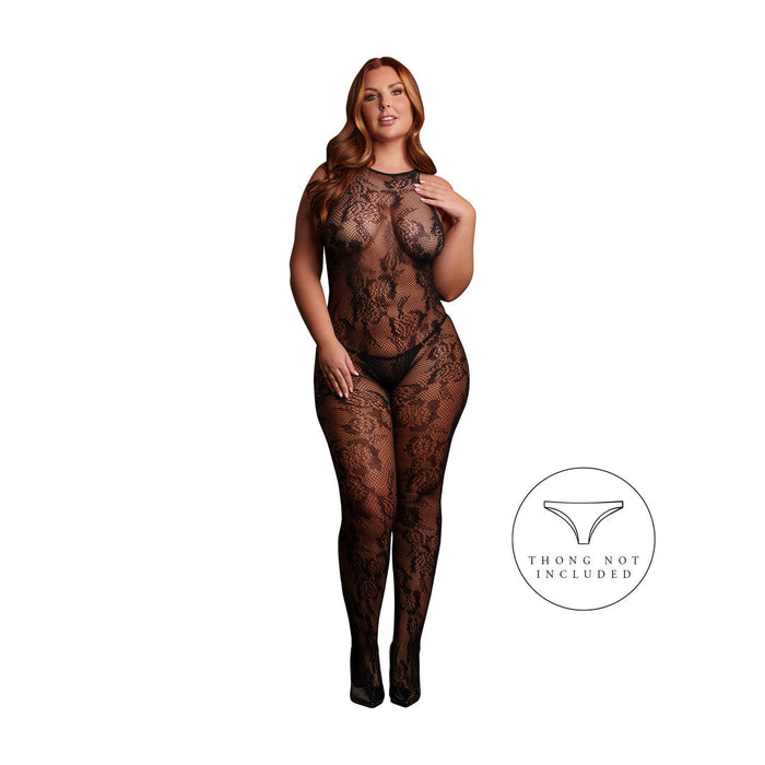 Le Désir Zwarte Kanten Bodystocking Met Open Kruis