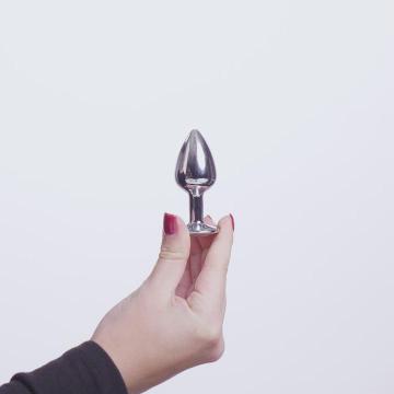 EasyToys Metalen Buttplug Zilver Met Heldere Kristal 10 cm