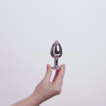 EasyToys Metalen Buttplug Zilver Met Roze Kristal 8 cm