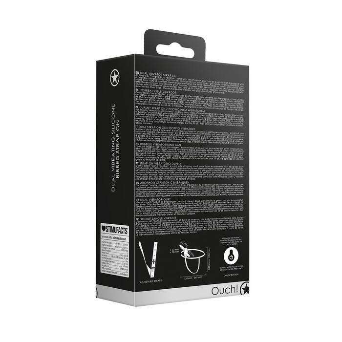 Ouch! Dual Vibrerende Verstelbare Strap On 15 cm