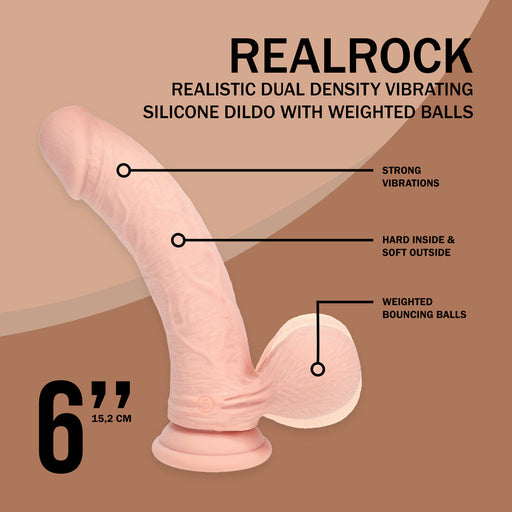RealRock Realistische Vibrator Dual Density Rechargeable Liquid Silicone Vibrator Curved With Weighted Balls 6 / 15 Cm Flesh