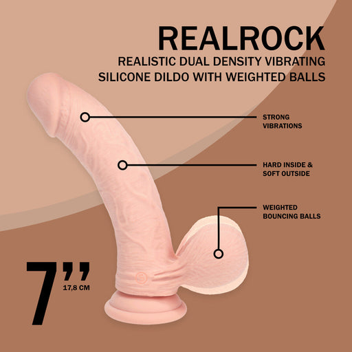 RealRock Realistische Vibrator Dual Density Rechargeable Liquid Silicone Vibrator Curved With Weighted Balls 7 / 18 Cm Flesh